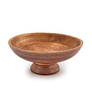 Mango Wood Salad Bowl 12” Hand Carved Striped Decorative Rustic Farmhouse